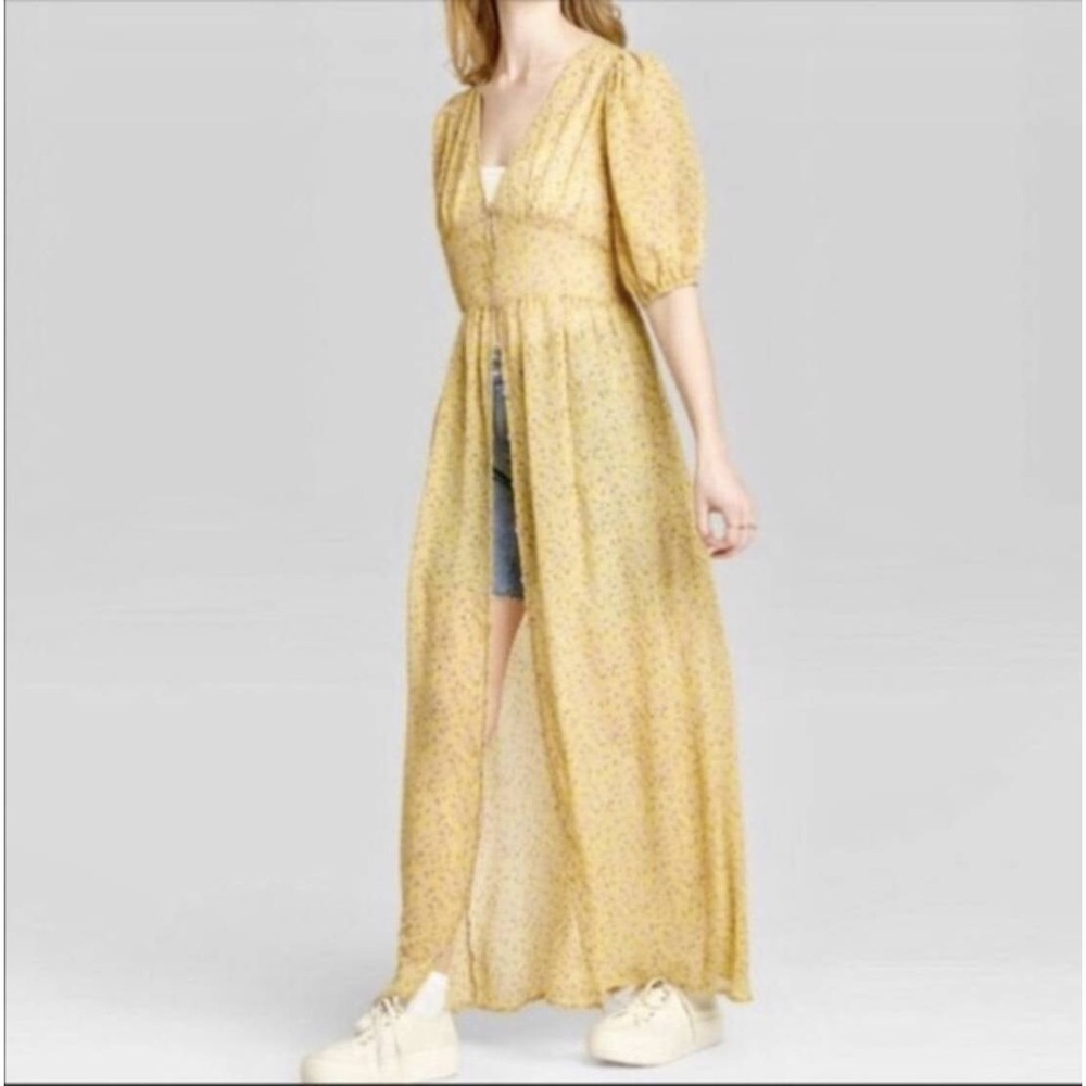 NWT Wild Fable Yellow Floral Button Front Sheer Maxi Dress